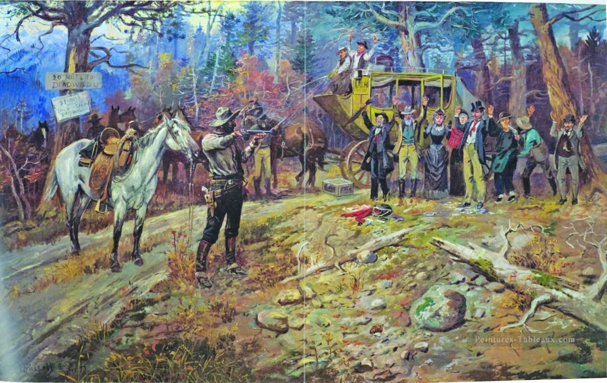 Le hold up jusqu’à 20 miles de bois mort Charles Marion Russell Peintures à l'huile